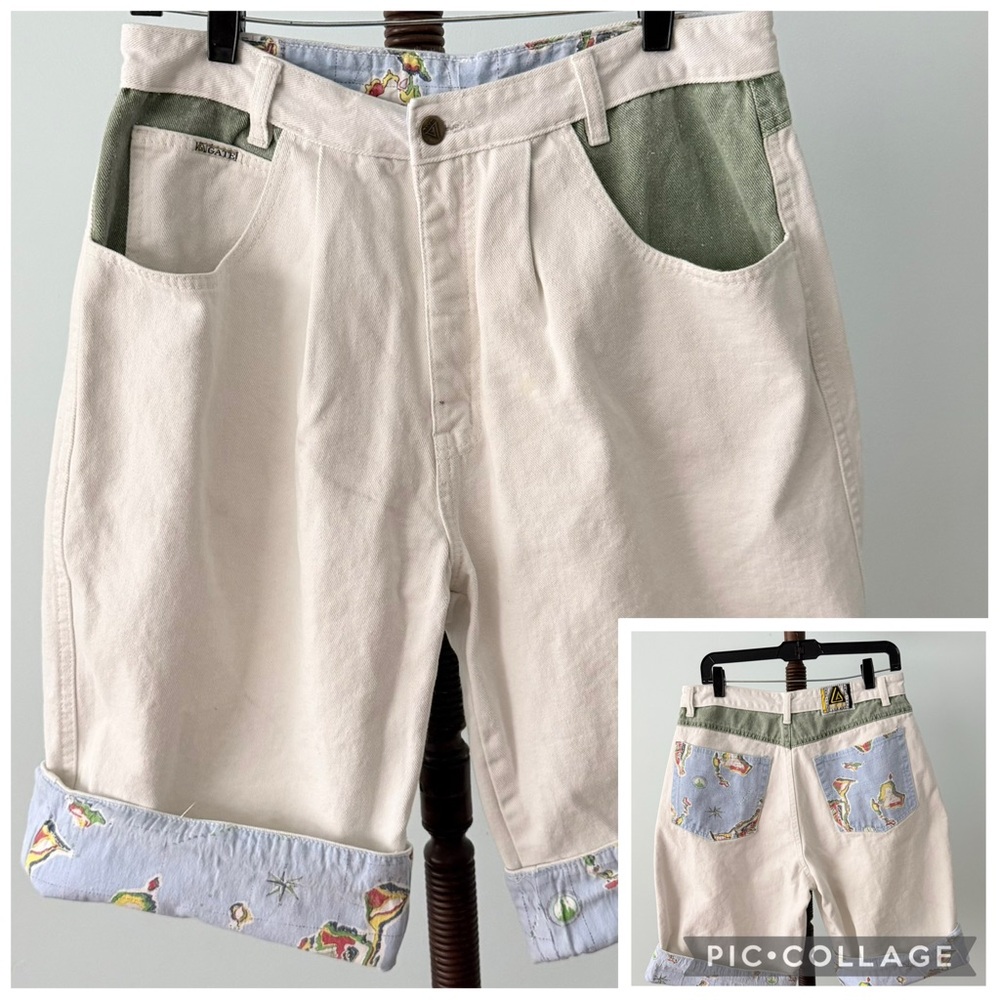🌊 Vintage LA GATE Nautical Print Cuffed Shorts Made in Taiwan Mens